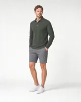 StringKing Men's Pima Jersey Long Sleeve Polo - Sharp Fit, Moss, Collar Shoulder - Human Model