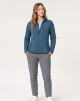 StringKing Women's Polartec Fleece Quarter Zip with Pockets - Sharp Fit, Indian Teal, Full Front - Human Model - Top of head to Knees