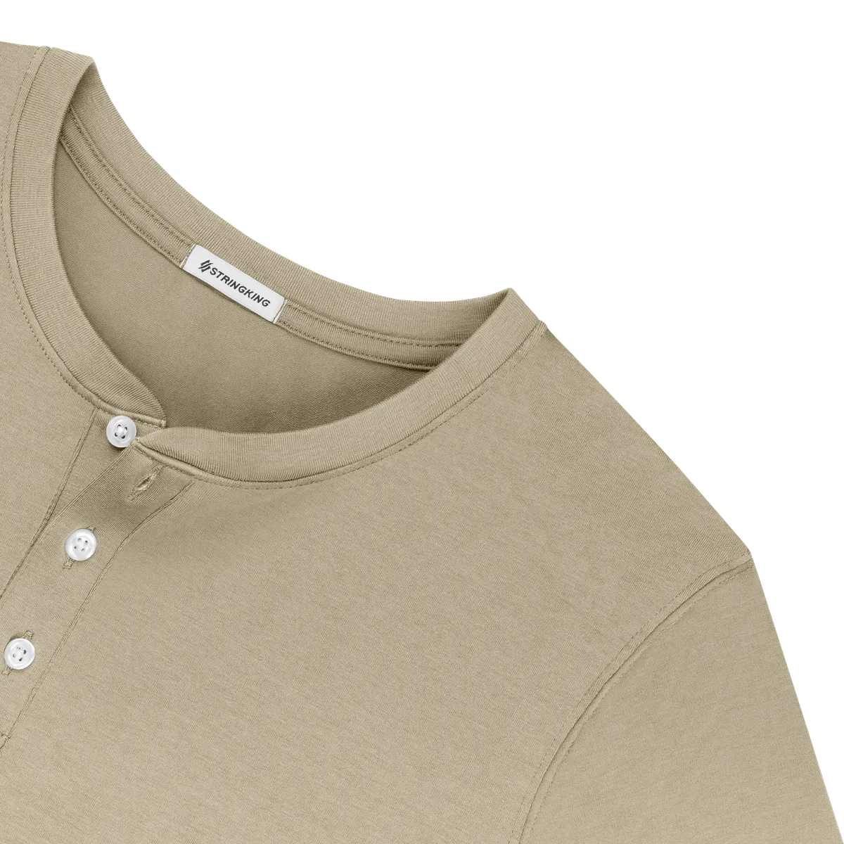 StringKing Men's Pima Cotton Short Sleeve Henley - Sharp Fit, Warm Khaki, Detail
