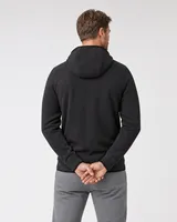 StringKing Men's Polartec Fleece Quarter Zip Hoodie with Pockets - Sharp Fit, Meteorite, Full Back - Human Model - Top of head to Mid-thigh