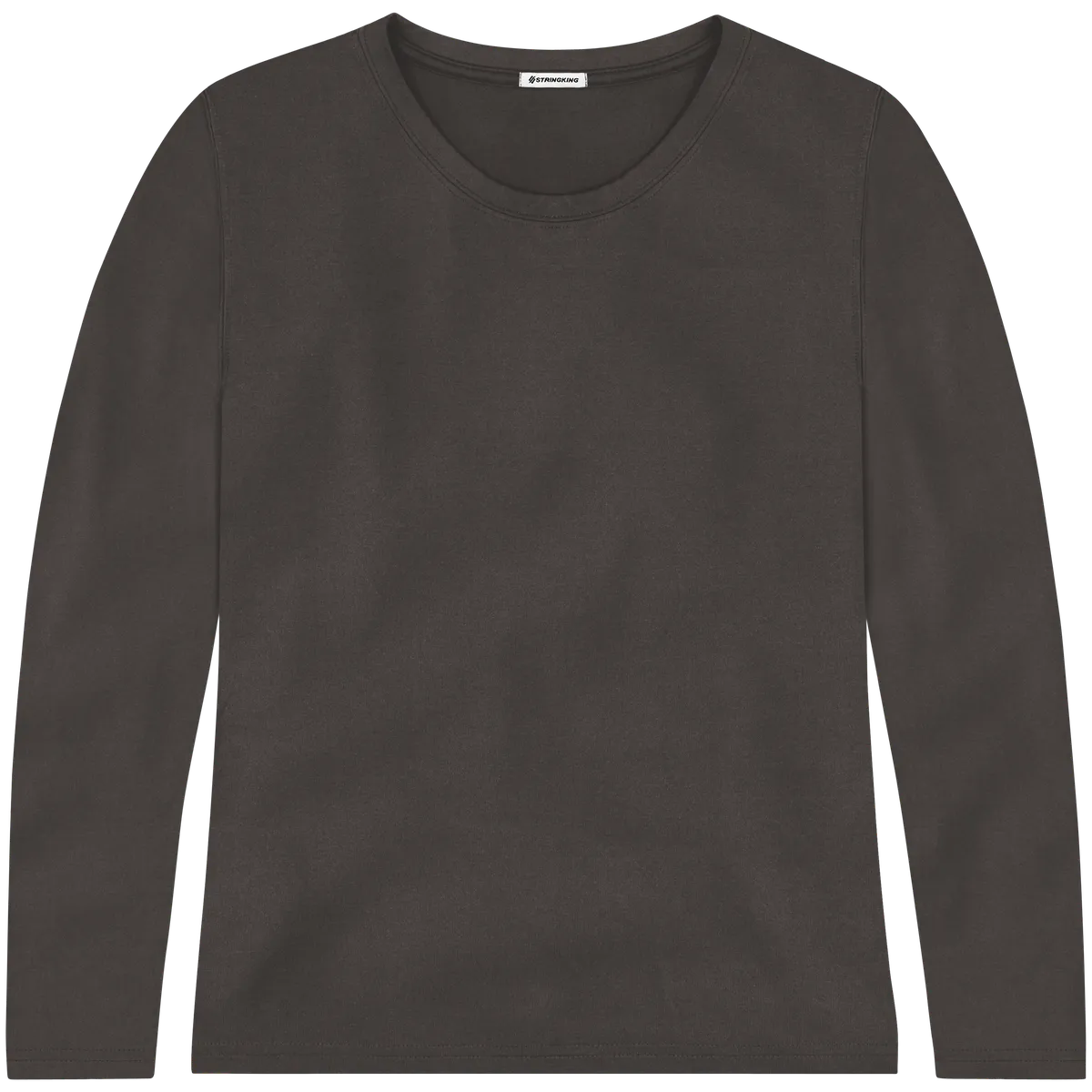 StringKing Women's FlexTech Long Sleeve Crewneck T-Shirt - Relaxed Fit, Charcoal, Front