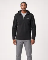StringKing Men's Polartec Fleece Quarter Zip Hoodie with Pockets - Relaxed Fit, Meteorite, Full Front - Human Model - Top of head to Knees