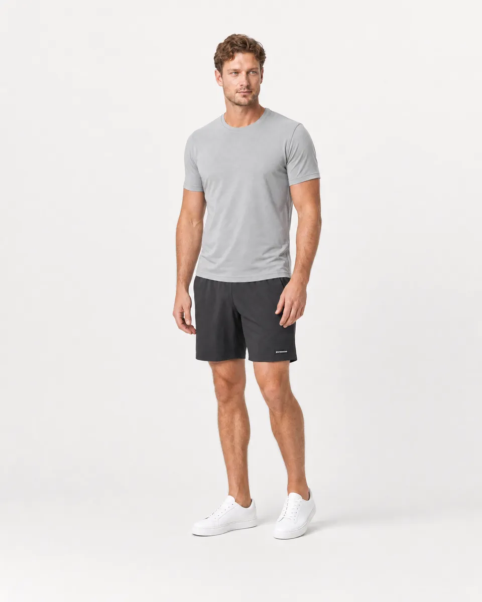 StringKing Men's Nylon Flex Game Shorts - Sharp Fit, Black, Full Front Angle - Human Model