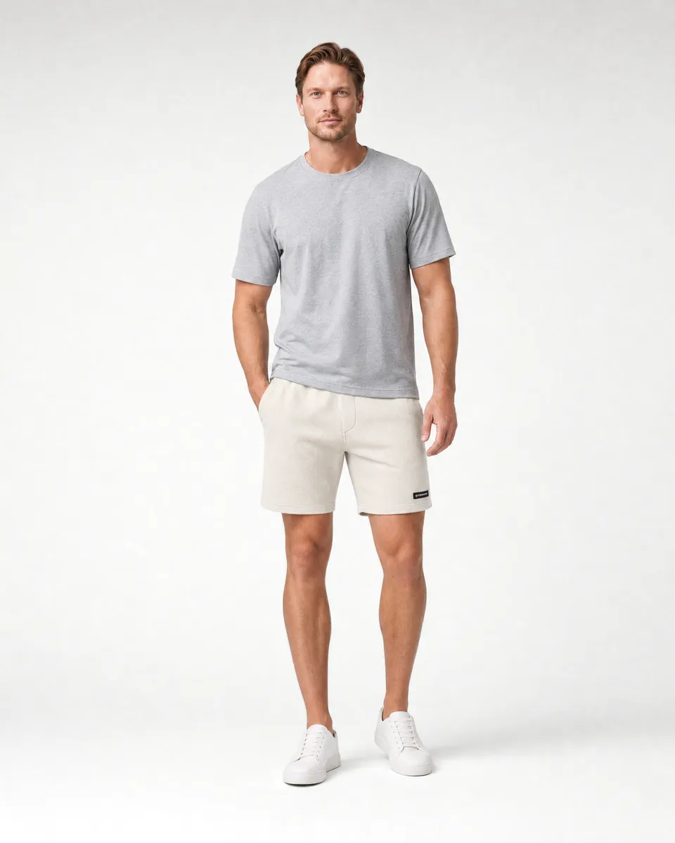 StringKing Men's Polartec Fleece Shorts - Relaxed Fit, Jet Stream, Full Front - Human Model