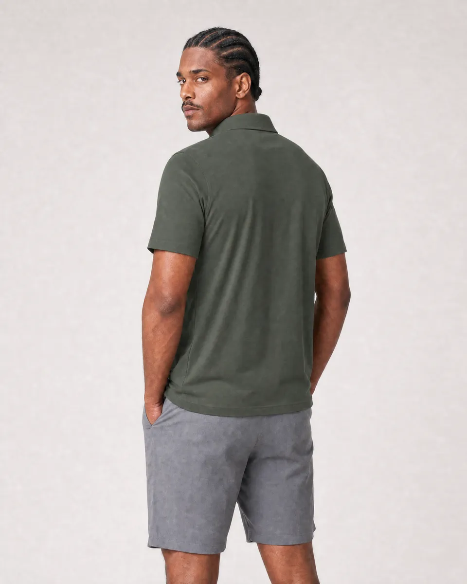 StringKing Men's Pima Jersey Classic Polo - Relaxed Fit, Moss, Full Back - Human Model - Top of head to Mid-thigh