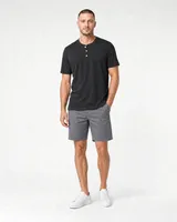 StringKing Men's Pima Jersey Short Sleeve Henley - Relaxed Fit, Black, Full Front - Human Model
