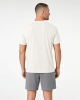 StringKing Men's Pima Terry Tee - Relaxed Fit, Tofu, Full Back - Human Model - Top of head to Mid-thigh
