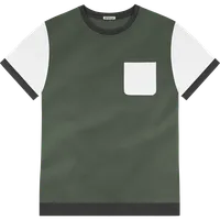 StringKing Men's Pima Jersey Pocket Tee Multi - Relaxed Fit, Moss Main, White Sleeves, Black Cuffs, Front