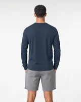 StringKing Men's Pima Jersey Henley - Sharp Fit, Navy, Full Back - Human Model - Top of head to Mid-thigh