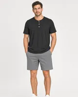 StringKing Men's Pima Jersey Short Sleeve Henley - Relaxed Fit, Black, Full Front - Human Model - Top of head to Knees