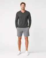 StringKing Men's Pima Terry Long Sleeve V-Neck Tee - Sharp Fit, Peat, Full Front - Human Model - Top of head to Knees