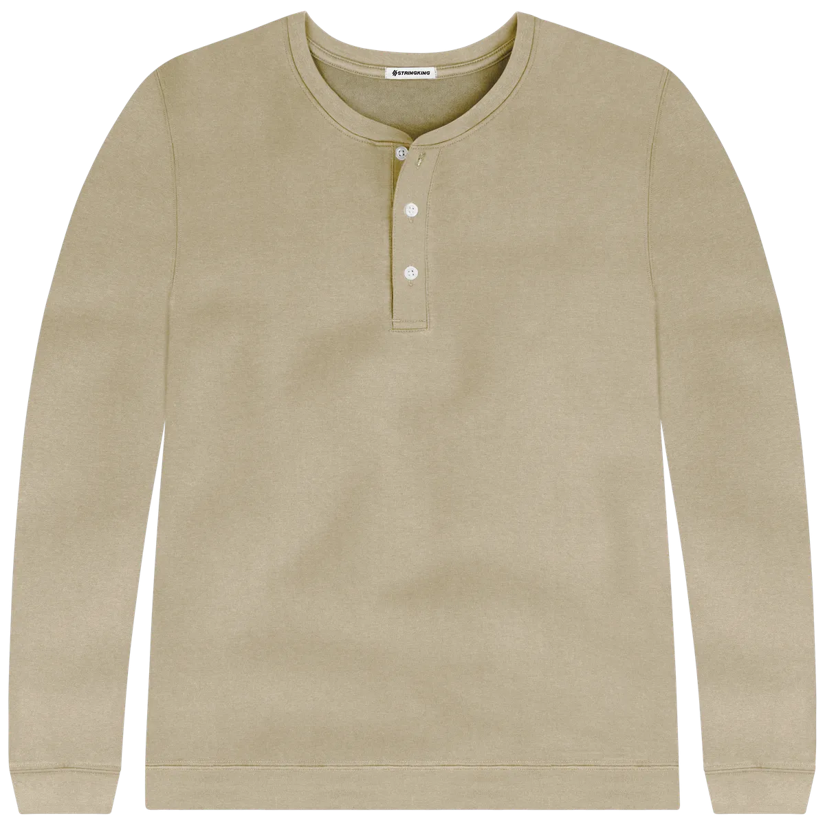 StringKing Men's Pima Cotton Henley Sweatshirt - Sharp Fit, Warm Khaki, Front