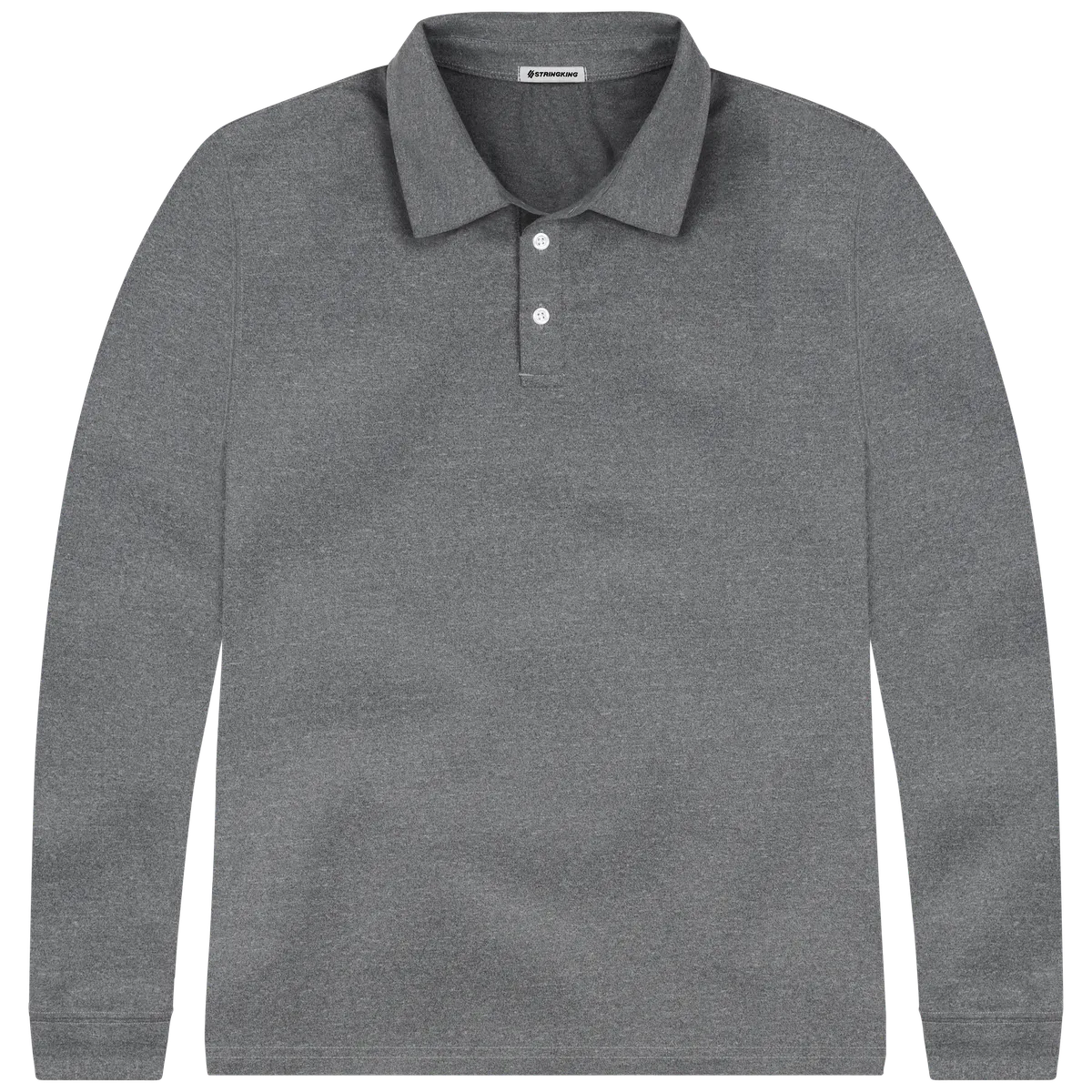 StringKing Men's FlexTech Long Sleeve Polo - Relaxed Fit, Heather Gray, Front