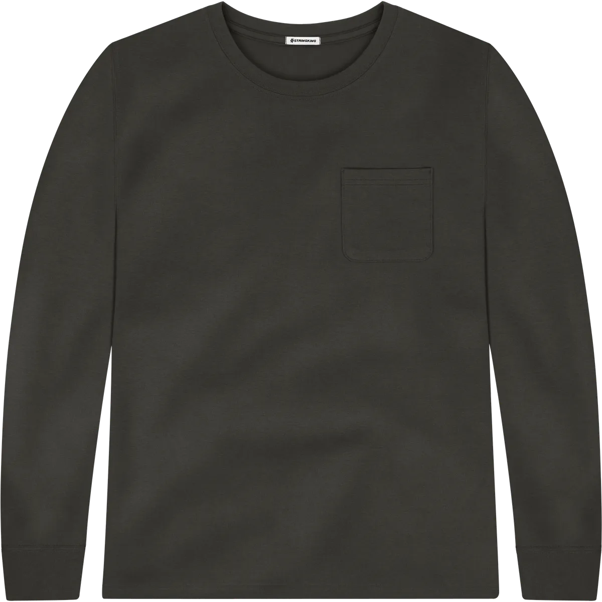 StringKing Men's Pima Jersey Long Sleeve Pocket Tee - Relaxed Fit, Peat, Front