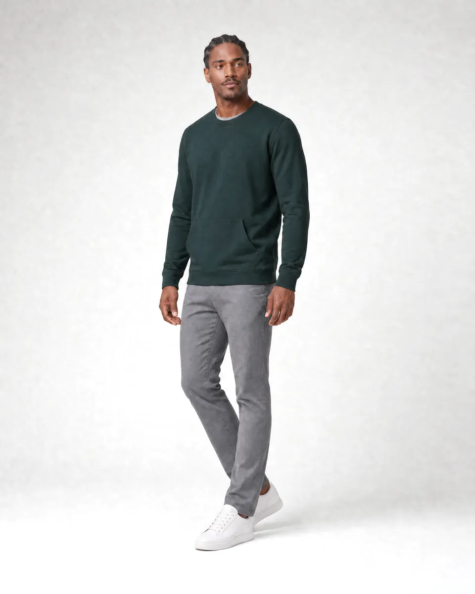 StringKing Men's Pima Terry Crew Sweatshirt - Sharp Fit, Pine Grove, Full Front Angle - Human Model
