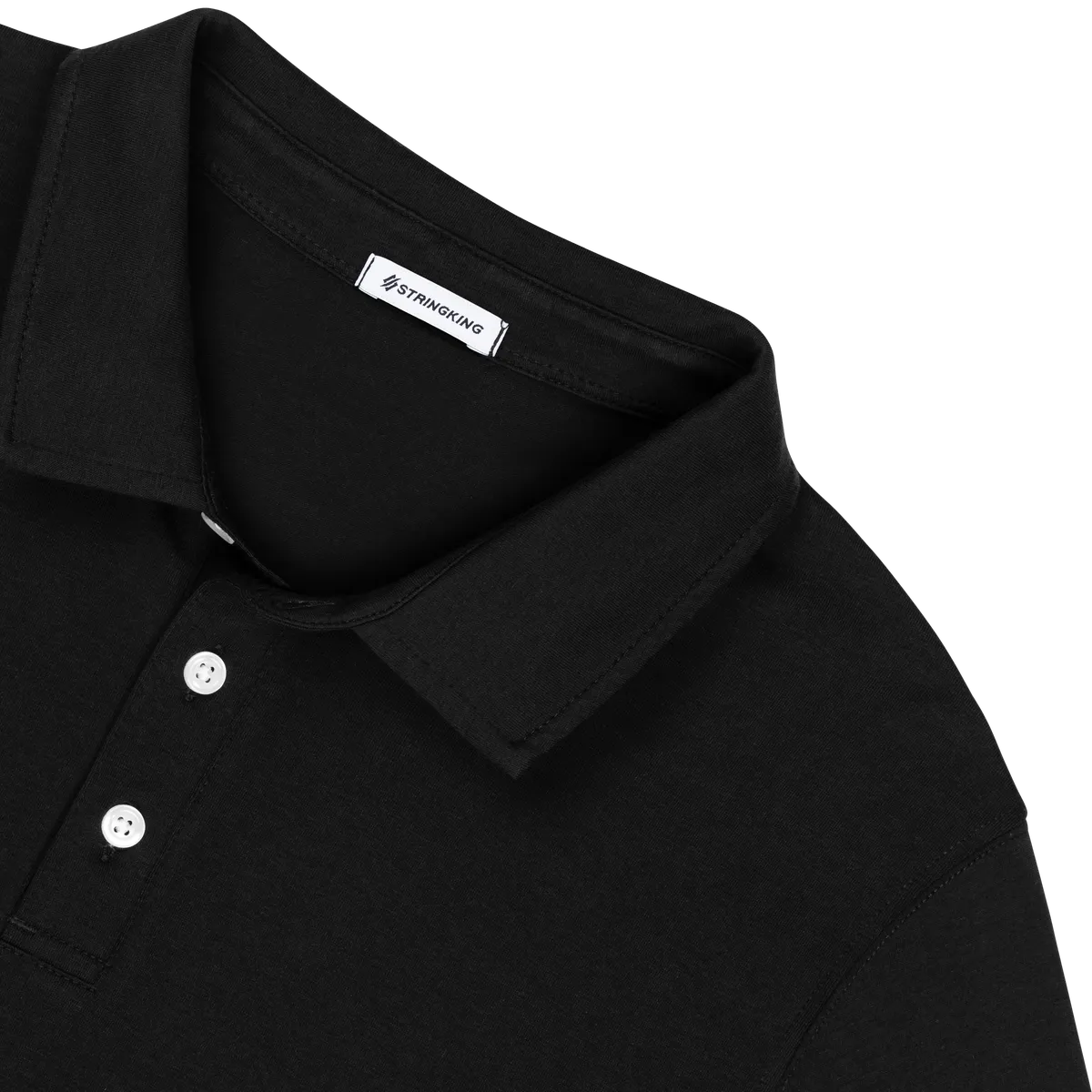 StringKing Men's Pima Cotton Long Sleeve Polo - Relaxed Fit, Black, Detail