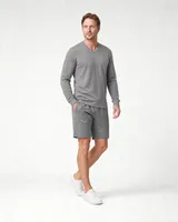 StringKing Men's Pima Terry Long Sleeve V-Neck Tee - Sharp Fit, Frost Gray, Full Front Angle - Human Model