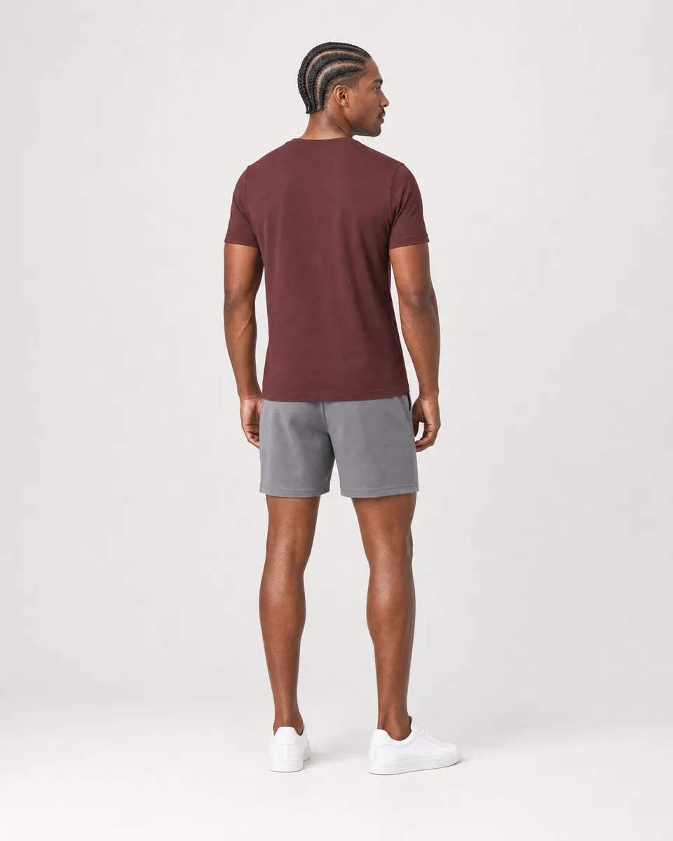 StringKing Men's Pima Jersey Tee - Sharp Fit, New Maroon, Full Back - Human Model - Top of head to Mid-thigh