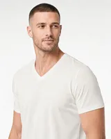 StringKing Men's Pima Jersey V-Neck Tee - Sharp Fit, Tofu, Collar Shoulder - Human Model