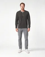 StringKing Men's Pima Terry Henley - Sharp Fit, Peat, Full Front - Human Model