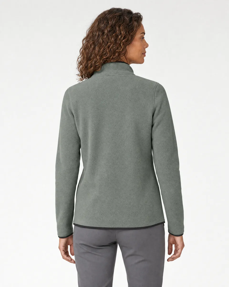 StringKing Women's Polartec Fleece Full Zip with Pockets - Sharp Fit, Avenue Green, Full Back - Human Model - Top of head to Mid-thigh