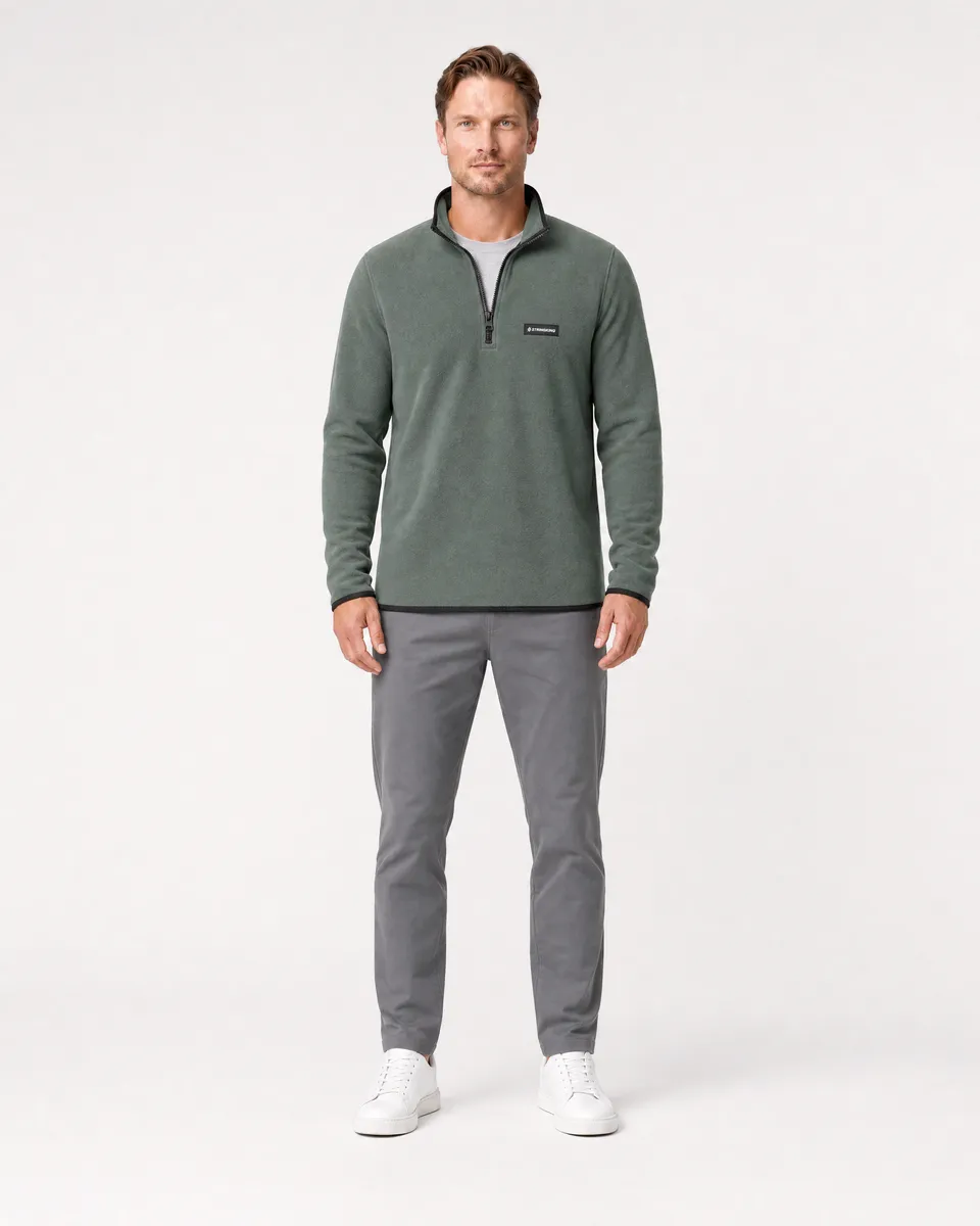 StringKing Men's Polartec Fleece Quarter Zip - Sharp Fit, Avenue Green, Full Front - Human Model
