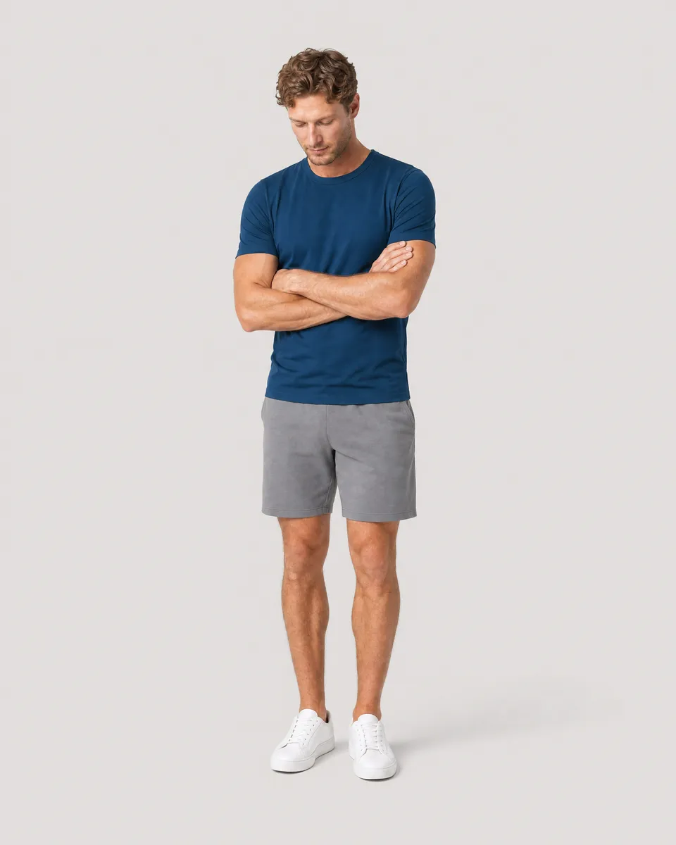 StringKing Men's StayWarm Tee - Sharp Fit, Navy Blue, Full Front Angle - Human Model