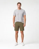 StringKing Men's Pima Terry Shorts - Relaxed Fit, Olive Drab, Full Front - Human Model