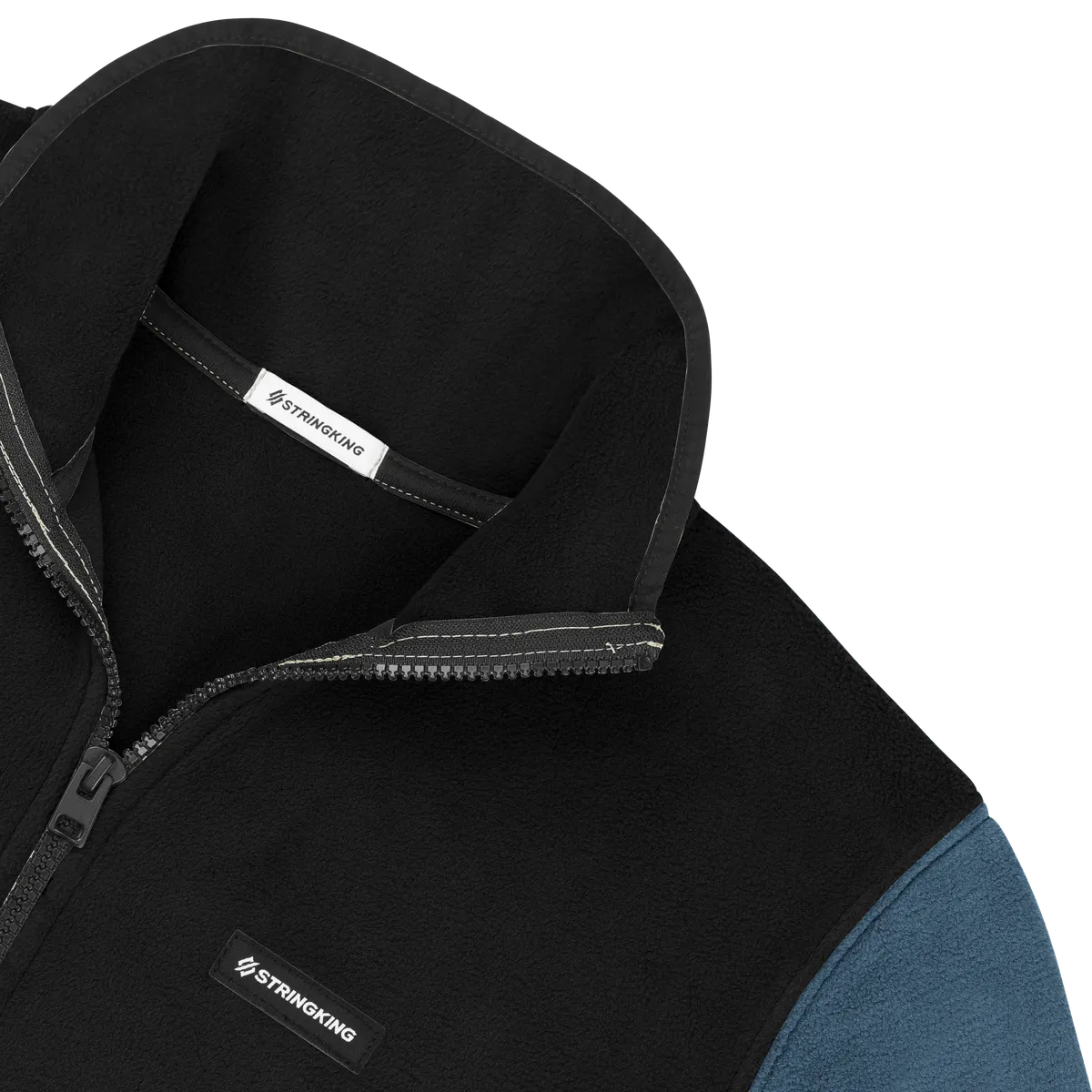 StringKing Men's Polartec Half Zip - Relaxed Fit, Meteorite Top, Slate Bottom, Indian Teal Sleeves, Black Trim, Detail
