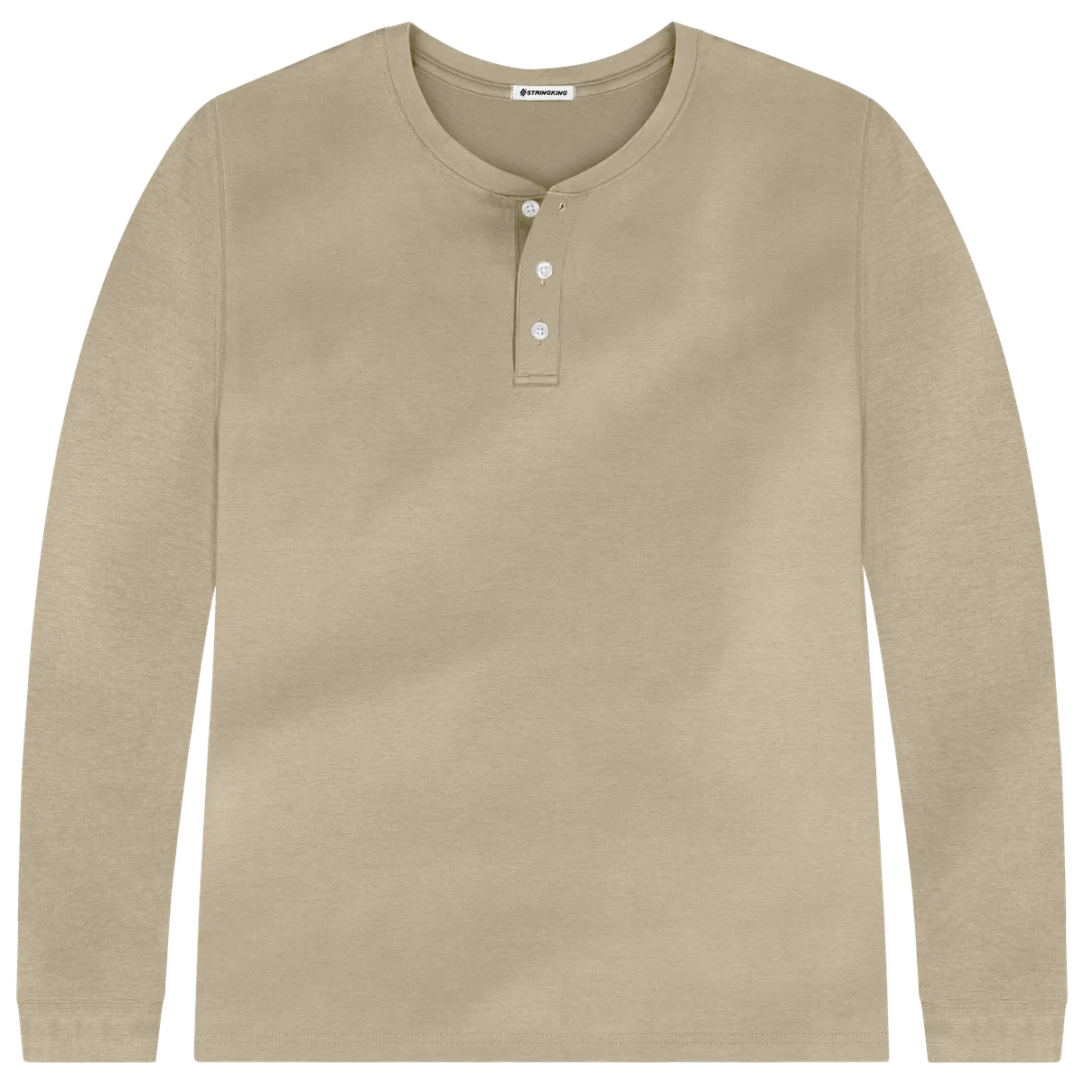 StringKing Men's Pima Cotton Long Sleeve Henley - Sharp Fit, Warm Khaki, Front