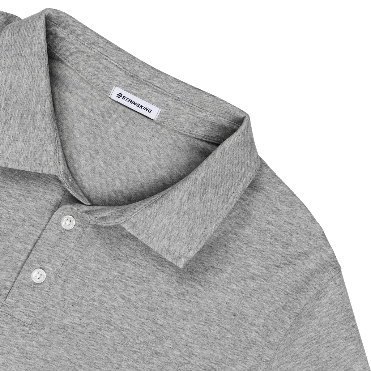 StringKing Men's Pima Cotton Long Sleeve Polo - Relaxed Fit, Heather Gray, Detail