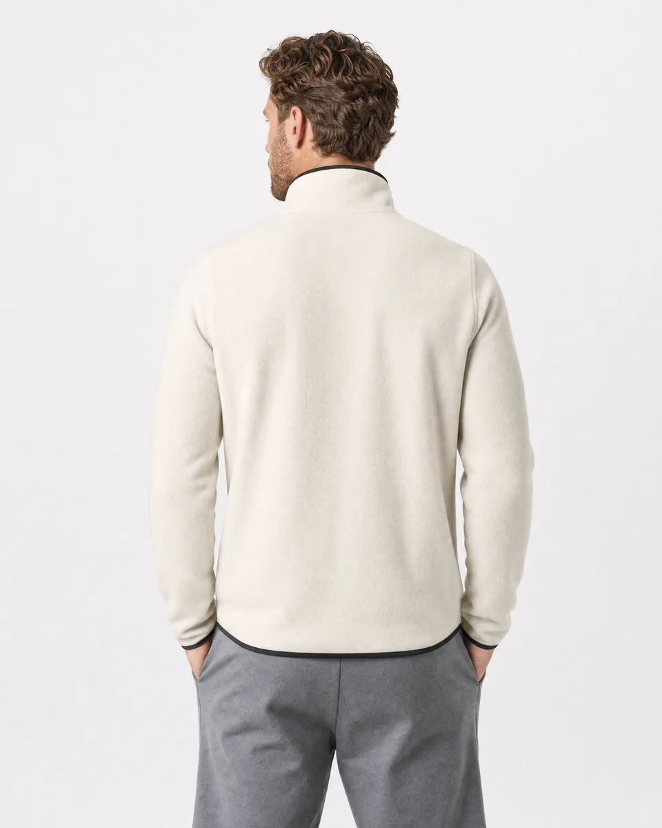 StringKing Men's Polartec Fleece Quarter Zip - Relaxed Fit, Jet Stream, Full Back - Human Model - Top of head to Mid-thigh