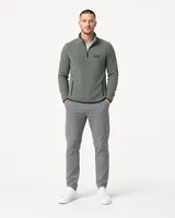 StringKing Men's Polartec Fleece Quarter Zip with Pockets - Sharp Fit, Avenue Green, Full Front - Human Model