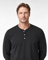 StringKing Men's Pima Jersey Henley - Sharp Fit, Black, Collar Shoulder - Human Model