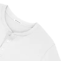 StringKing Men's Pima Cotton Short Sleeve Henley - Relaxed Fit, White, Detail
