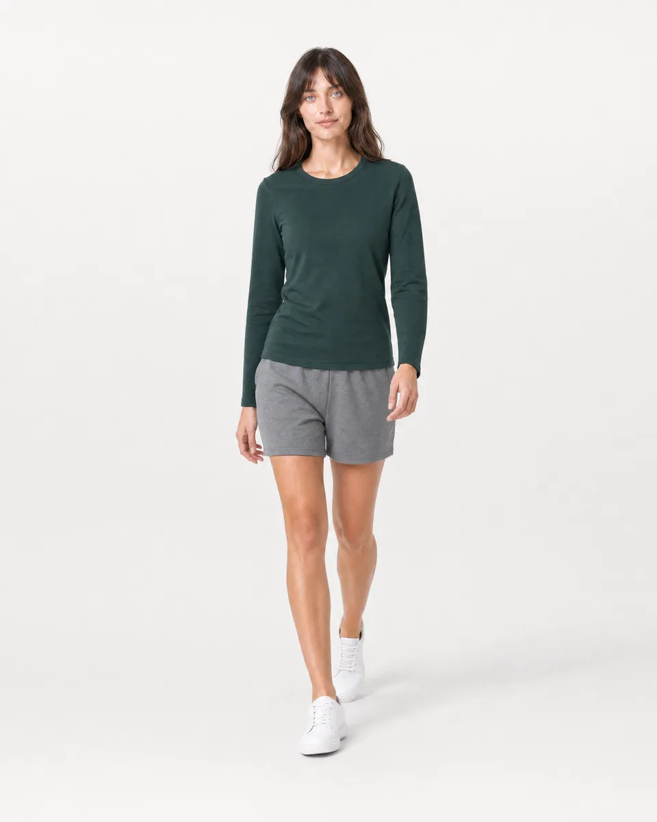 StringKing Women's Pima Terry Long Sleeve Tee - Sharp Fit, Pine Grove, Full Front Angle - Human Model