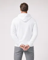 StringKing Men's StayWarm Hoodie - Sharp Fit, White, Full Back - Human Model - Top of head to Mid-thigh