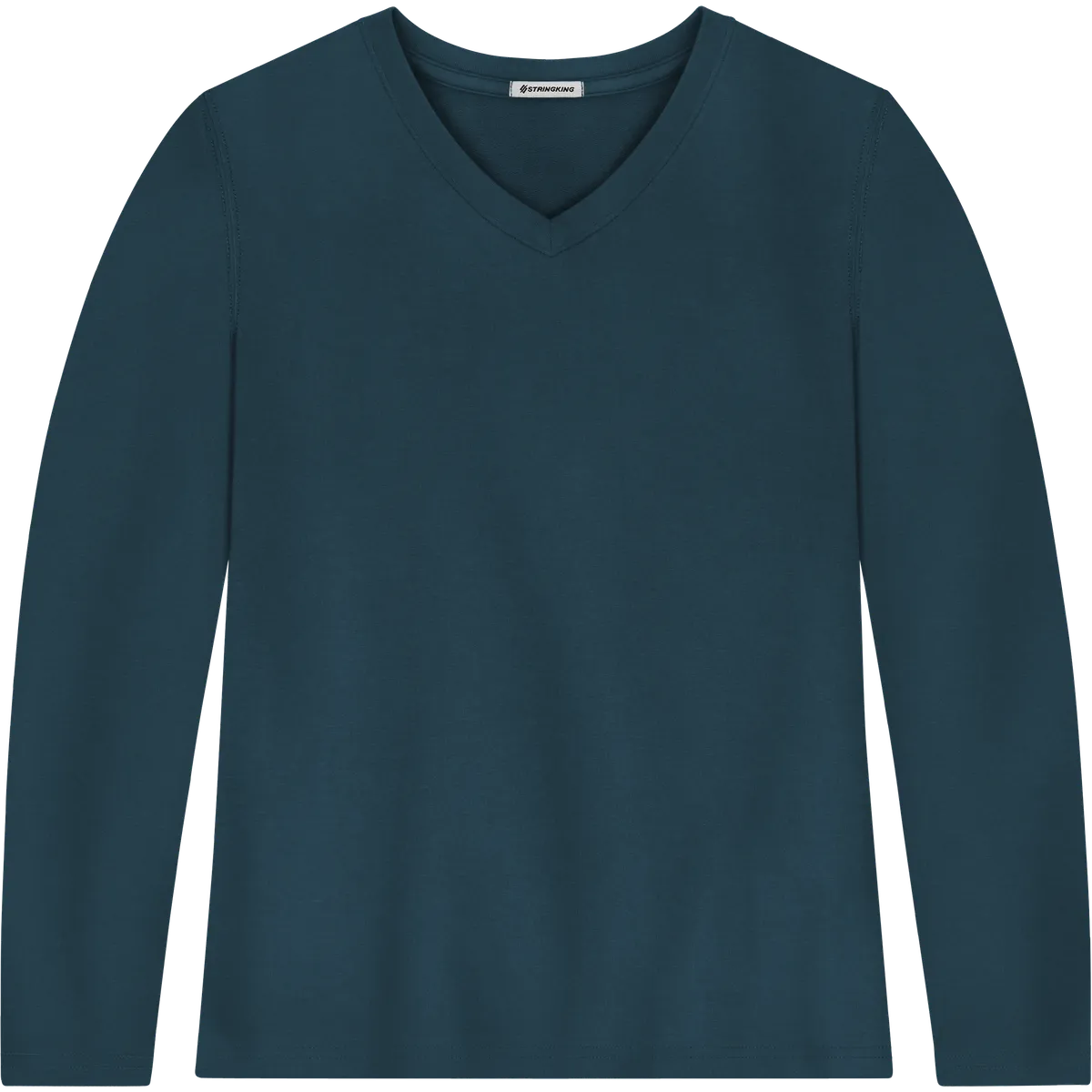 StringKing Women's Pima Terry Long Sleeve V-Neck Tee - Sharp Fit, Navy, Front