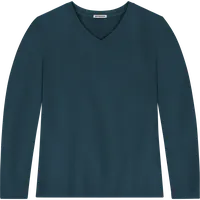 StringKing Women's Pima Terry Long Sleeve V-Neck Tee - Sharp Fit, Navy, Front