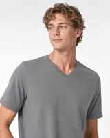 StringKing Men's Pima Terry V-Neck Tee - Relaxed Fit, Frost Gray, Collar Shoulder - Human Model