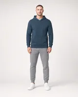 StringKing Men's Pima Terry Hoodie - Sharp Fit, Navy, Full Front - Human Model - Top of head to Knees