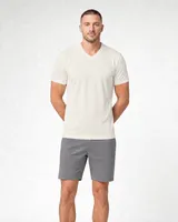 StringKing Men's Pima Jersey V-Neck Tee - Sharp Fit, Tofu, Full Front - Human Model - Top of head to Knees