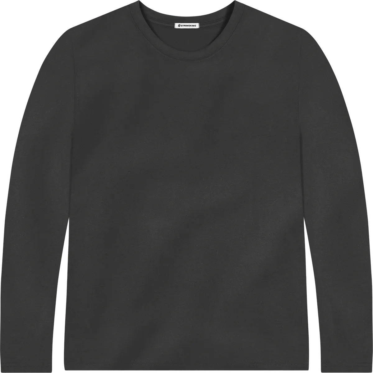 StringKing Men's FlexTech Long Sleeve Crewneck T-Shirt - Relaxed Fit, Black, Front