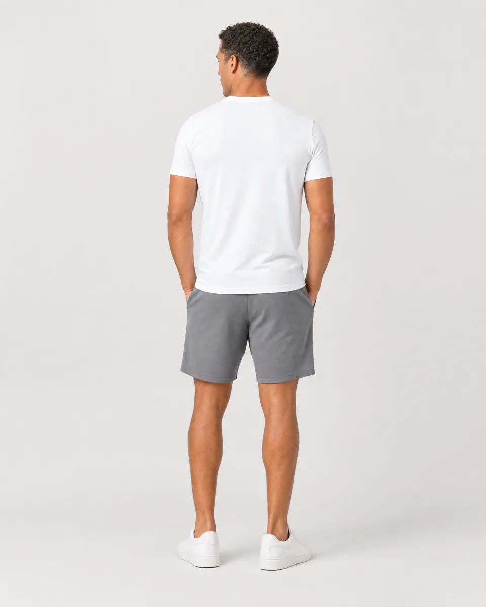 StringKing Men's Pima Jersey Short Sleeve Henley - Sharp Fit, White, Full Back - Human Model - Top of head to Mid-thigh