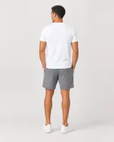 StringKing Men's Pima Jersey Short Sleeve Henley - Sharp Fit, White, Full Back - Human Model - Top of head to Mid-thigh
