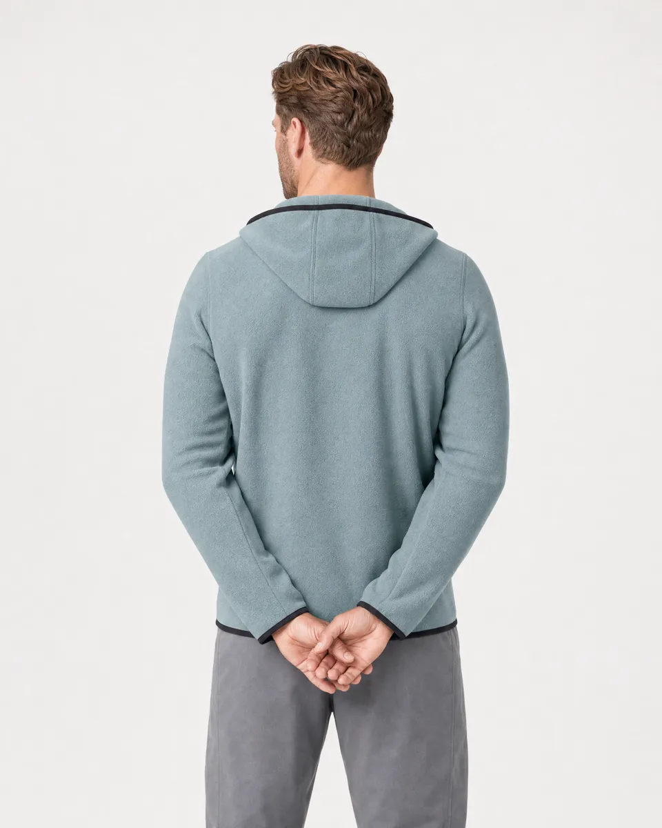 StringKing Men's Polartec Fleece Full Zip Hoodie with Pockets - Relaxed Fit, Slate, Full Back - Human Model - Top of head to Mid-thigh