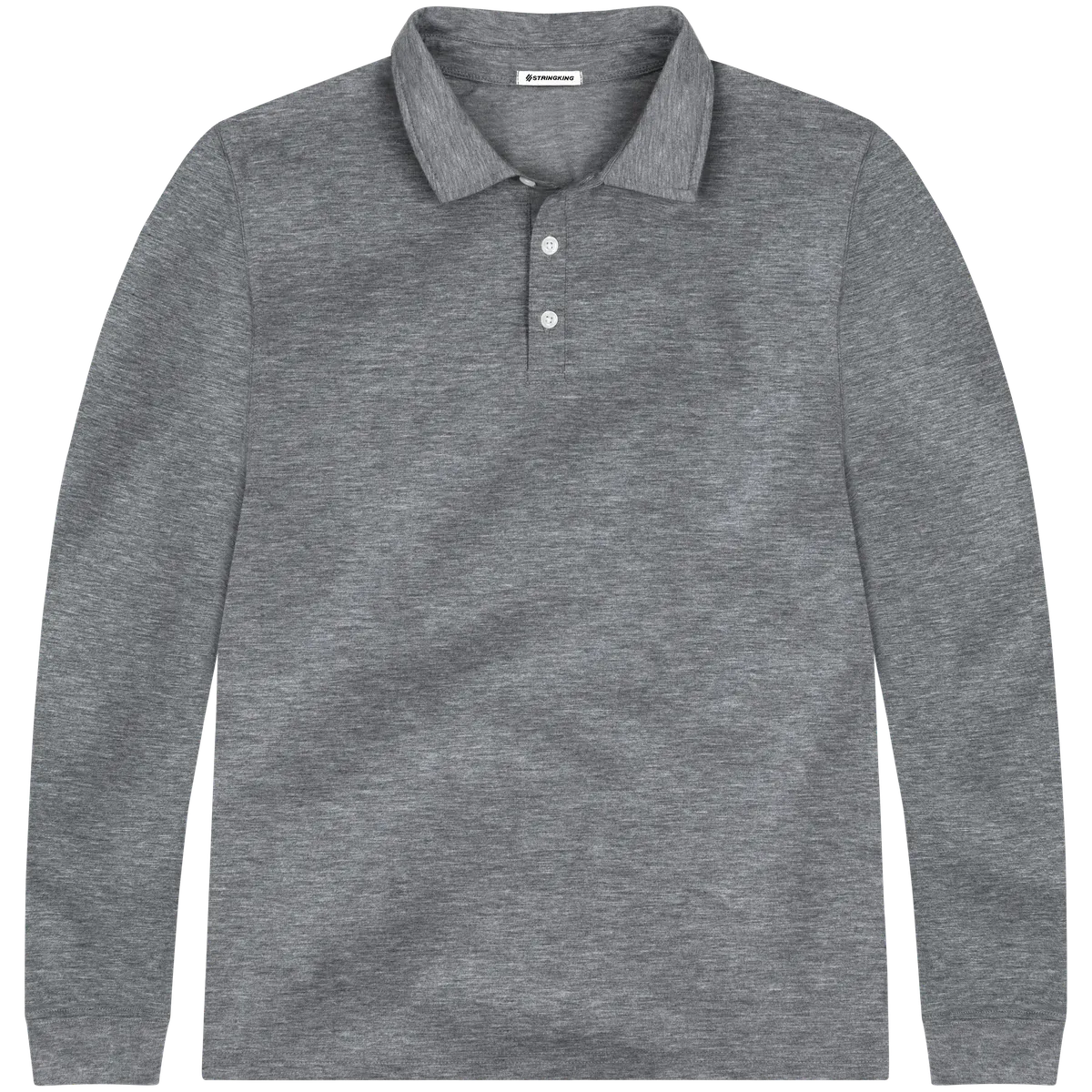 StringKing Men's FlexStyle Long Sleeve Polo - Relaxed Fit, Heather Gray, Front