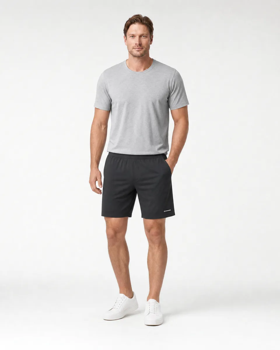StringKing Men's StayCool Shorts - Relaxed Fit, Black, Full Front - Human Model