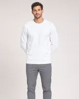 StringKing Men's Pima Terry Crew Sweatshirt - Sharp Fit, White, Full Front - Human Model - Top of head to Knees