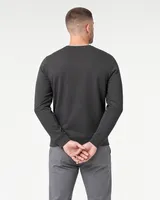 StringKing Men's Pima Terry Crew Sweater - Sharp Fit, Peat, Full Back - Human Model - Top of head to Mid-thigh